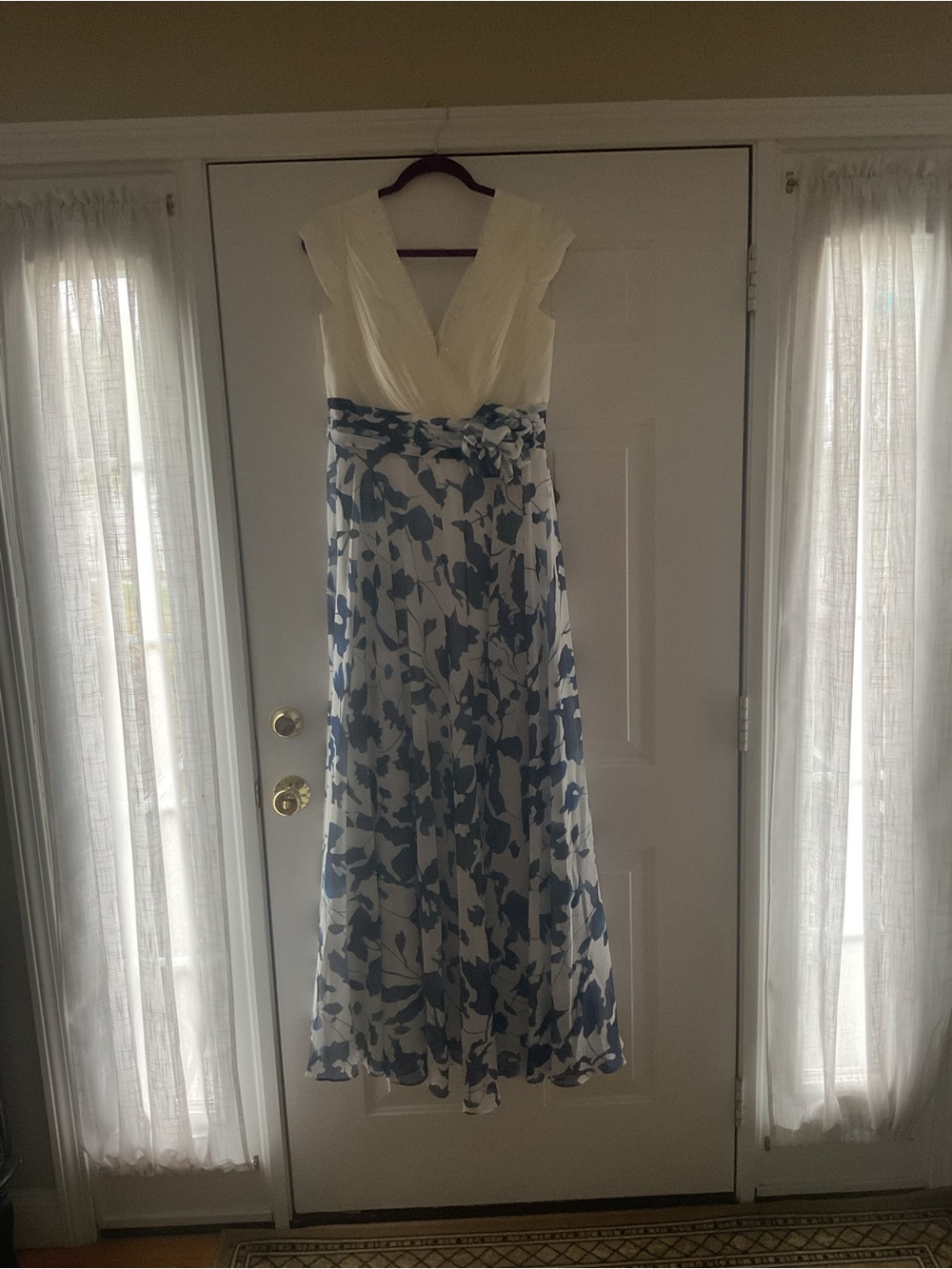 Ivory and Blue Floral Wrap Maxi Dress - Wedding Guest Gown